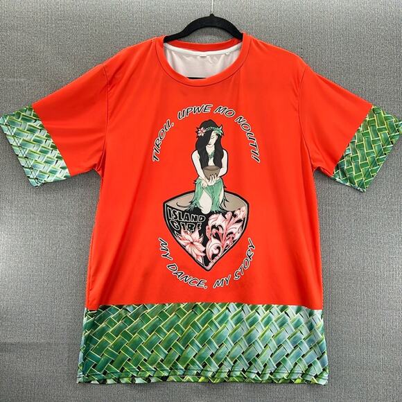 Island Girl Men Unisex Orange/Green Palm Tree Polynesian Graphic T-Shirt Size L - Picture 1 of 9
